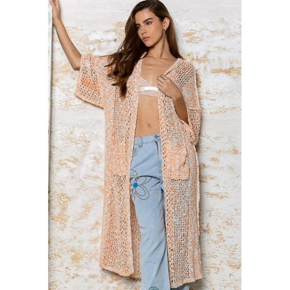 POL Dreaming of You Maxi Cardigan in Orange MST287